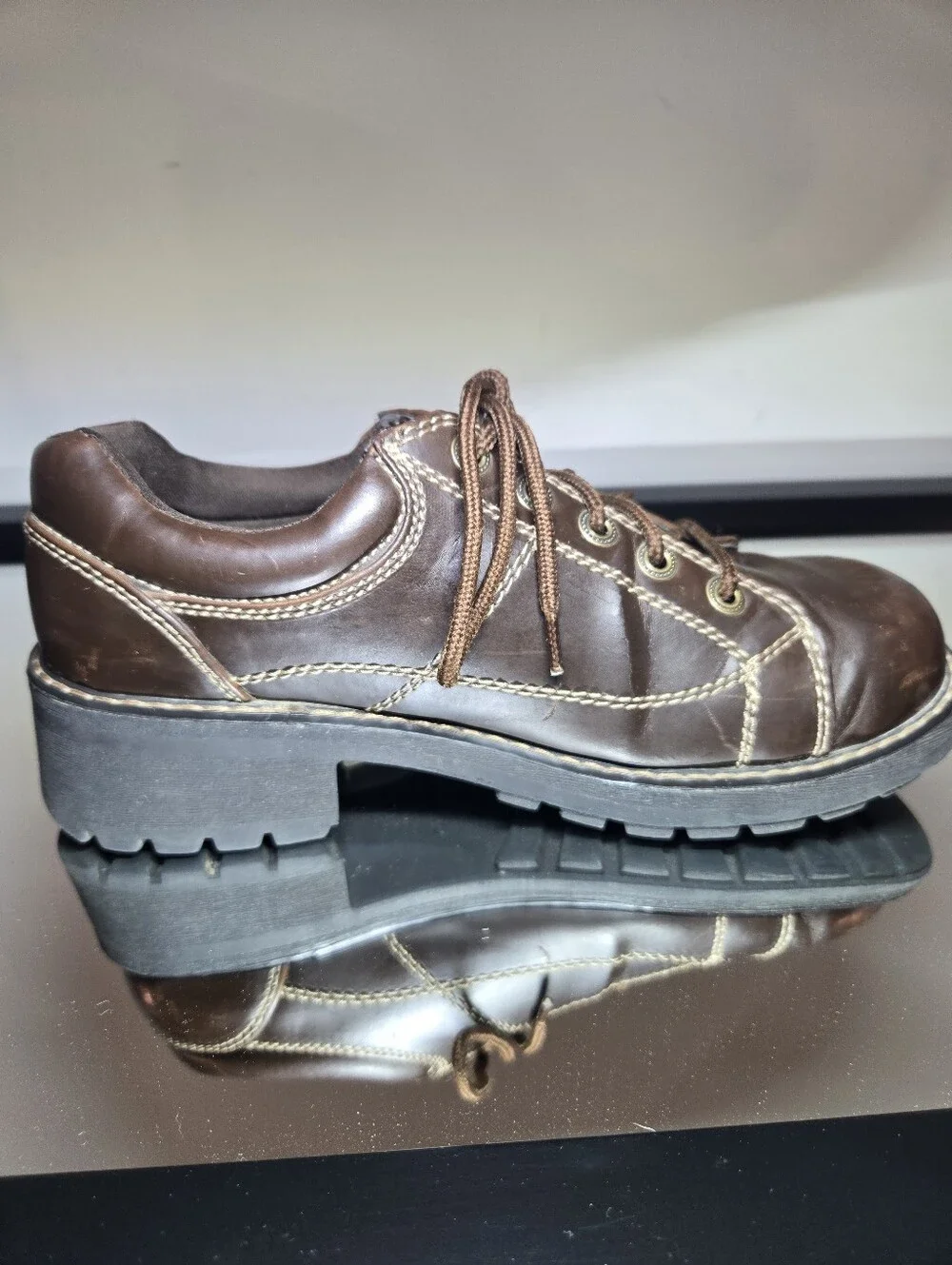 Airwalk 90s Chunky Platform Oxford Ankle Boots Women's 8.5 Brown Y2k